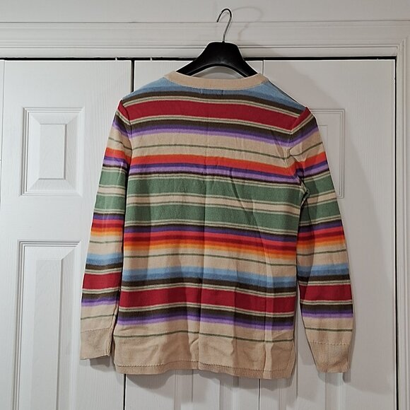 Chaps Colorful Stripe Lace Up V Neck Long Sleeve Sweater Women's - Picture 3 of 7